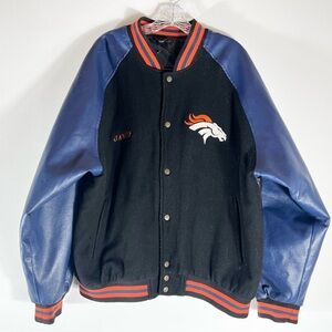 Vintage NFL Denver Broncos Varsity Leather Jacket Game Day Essex Mfg XL Unisex